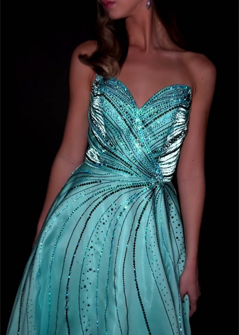 Satin Ball Gown with Sweetheart Neckline & Press On Stone Detail