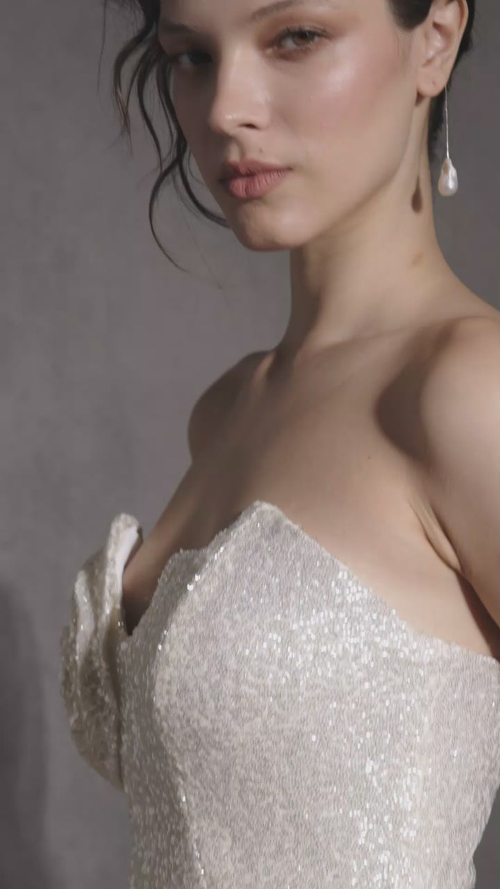 Sparkling Sequins Mini Dress with Puffy Organza Skirt Overlay