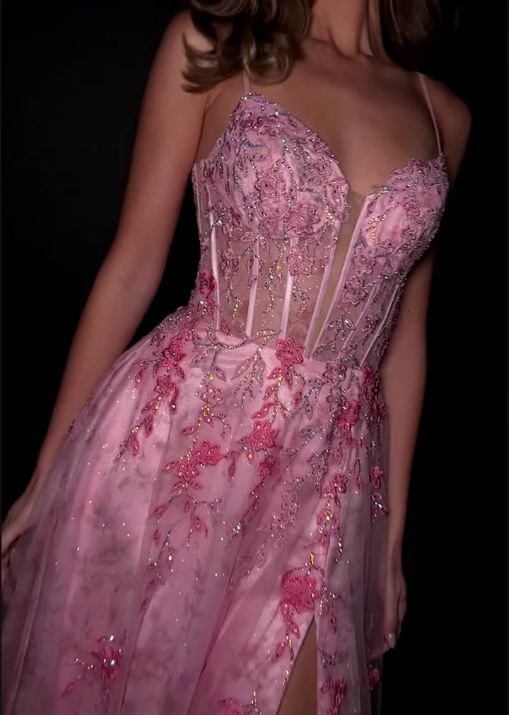 Tulle Gown with Spaghetti Straps and Corset Bustier