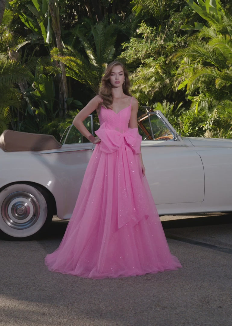 Spaghetti Strap Tulle Ball Gown with Bow