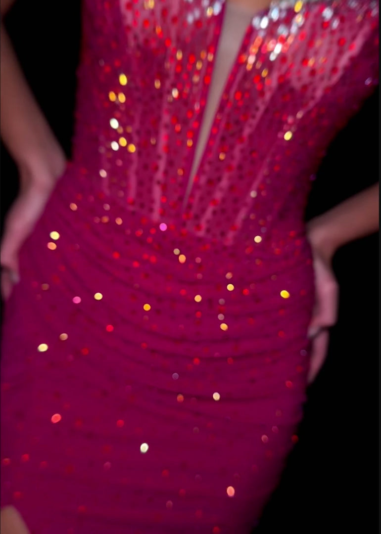 Strapless Gown with V-Neckline & Press On Stones