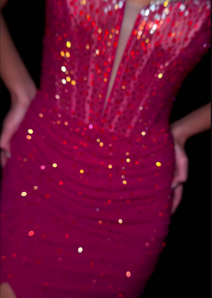 Strapless Gown with V-Neckline & Press On Stones