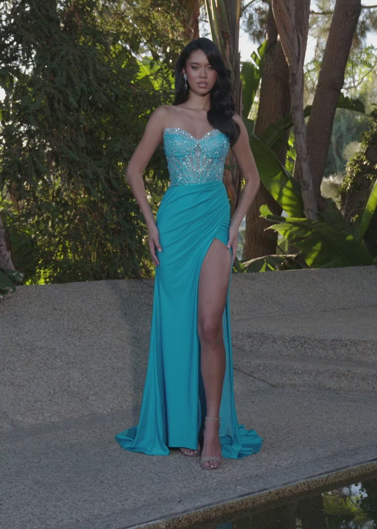 Jersey Gown with Beaded Corset Bustier