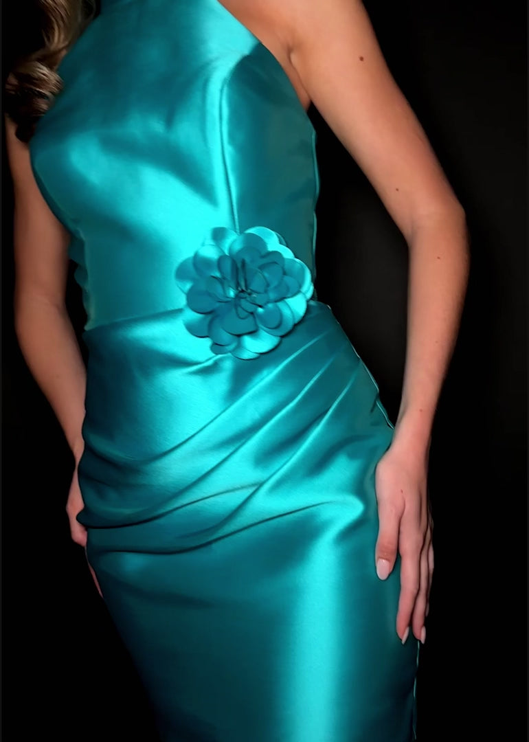 Fitted Mikado Cocktail Dress with Flower Detail