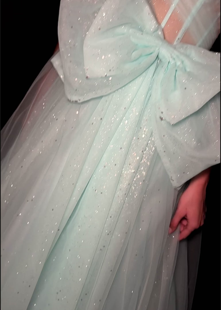 Spaghetti Strap Tulle Ball Gown with Bow