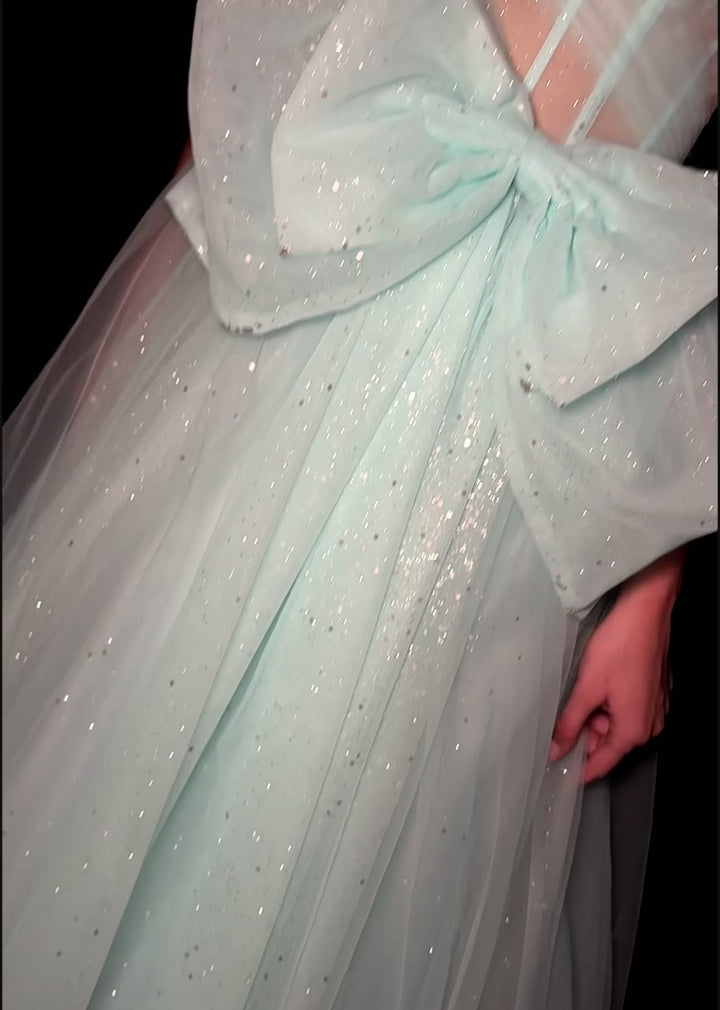 Spaghetti Strap Tulle Ball Gown with Bow