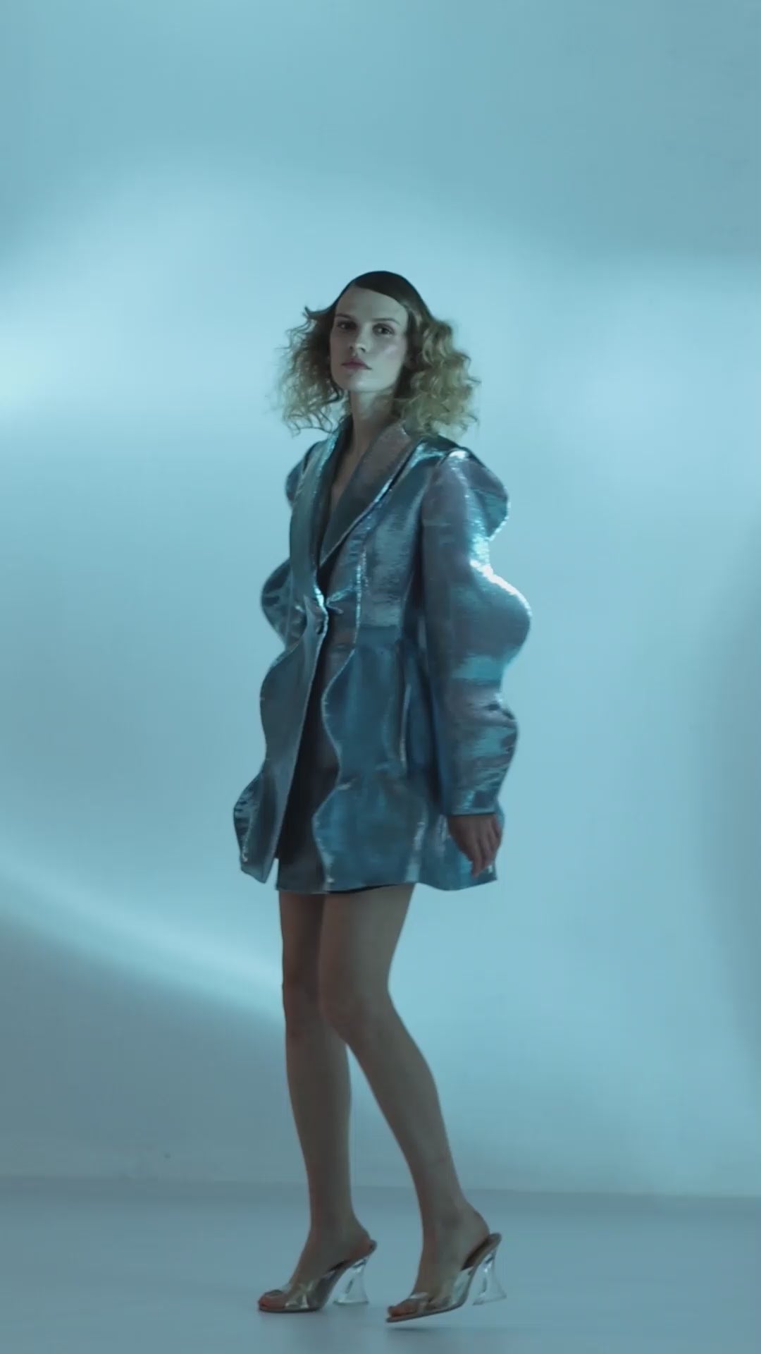 Wave Embossed Blue Jacket Dress