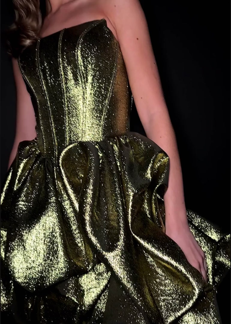 Metallic Cocktail Dress with Pick Up Skirt