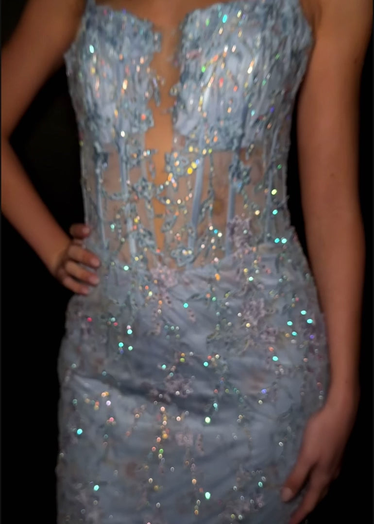 Spaghetti Strap Tulle Gown with Corset Bustier & Lace Up Back