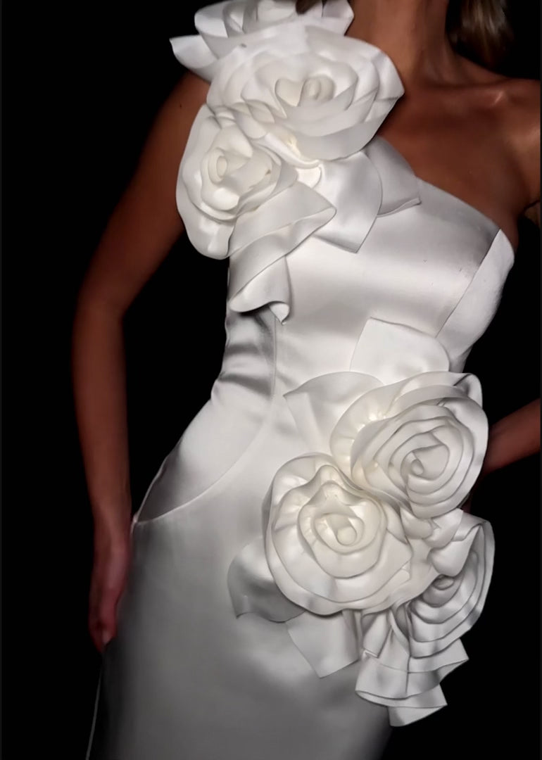 Cocktail Dress with Asymmetrical Floral Details