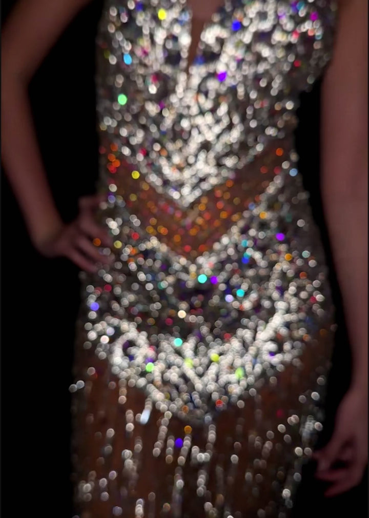 Spaghetti Strap Fully Beaded Gown