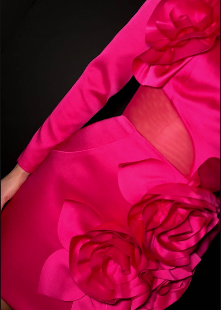 Cocktail Gown with Asymmetrical Floral Details