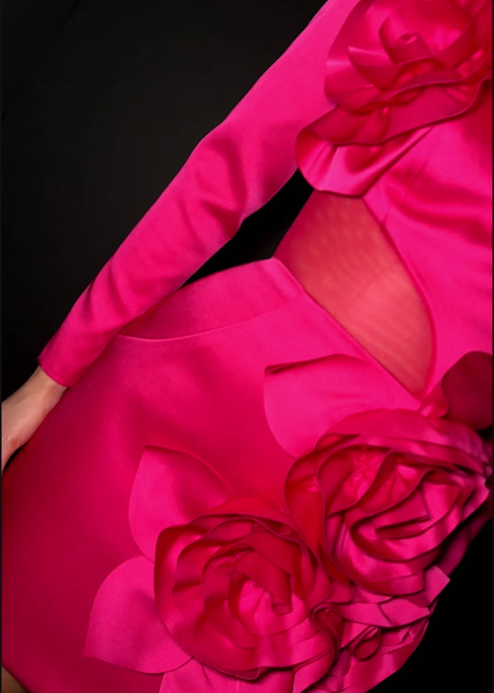 Cocktail Gown with Asymmetrical Floral Details