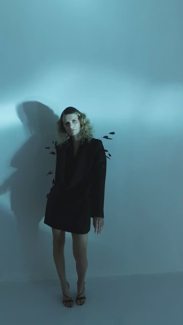 Mikado Piqué Jacket Dress with Feathers