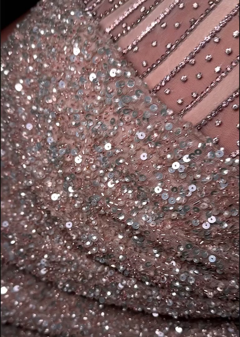 Strapless Crystal Bead Work Gown