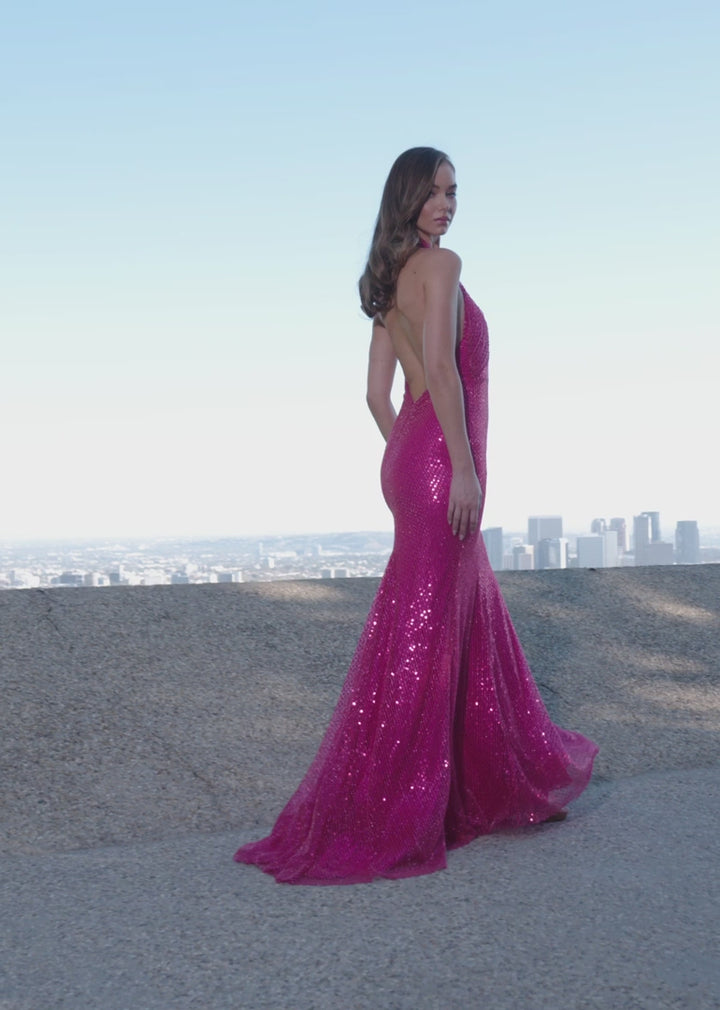 Beaded Gown with Halter Neckline