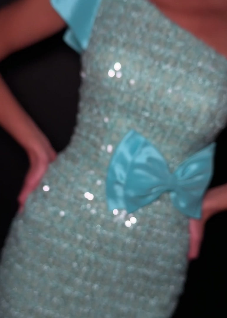 Tweed Cocktail Dress with Asymmetrical Bows