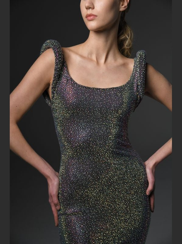 Sleeveless Crystal Studded Dress