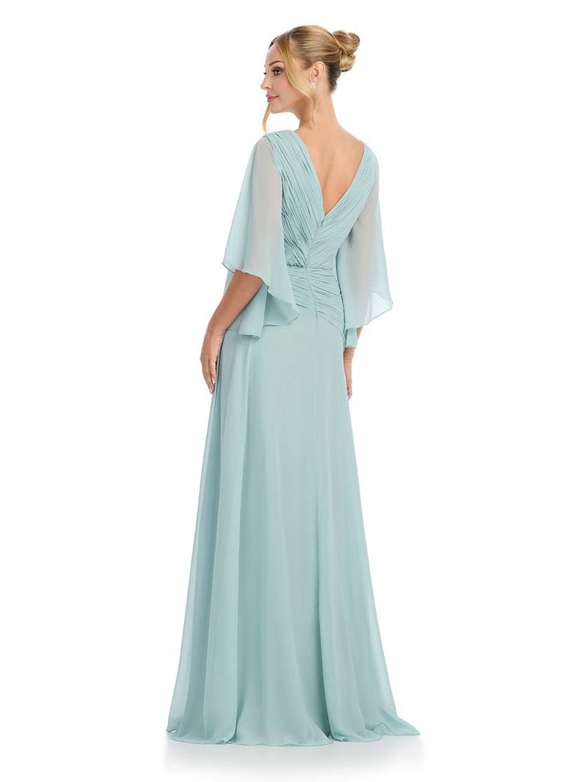 Chiffon Gown with Cape Sleeves & V Neckline