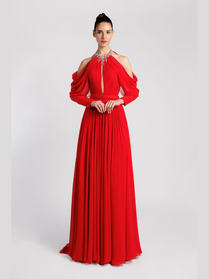 Multi-Neckline A-Line Dress with Crystal Embroidery and Sweep Train
