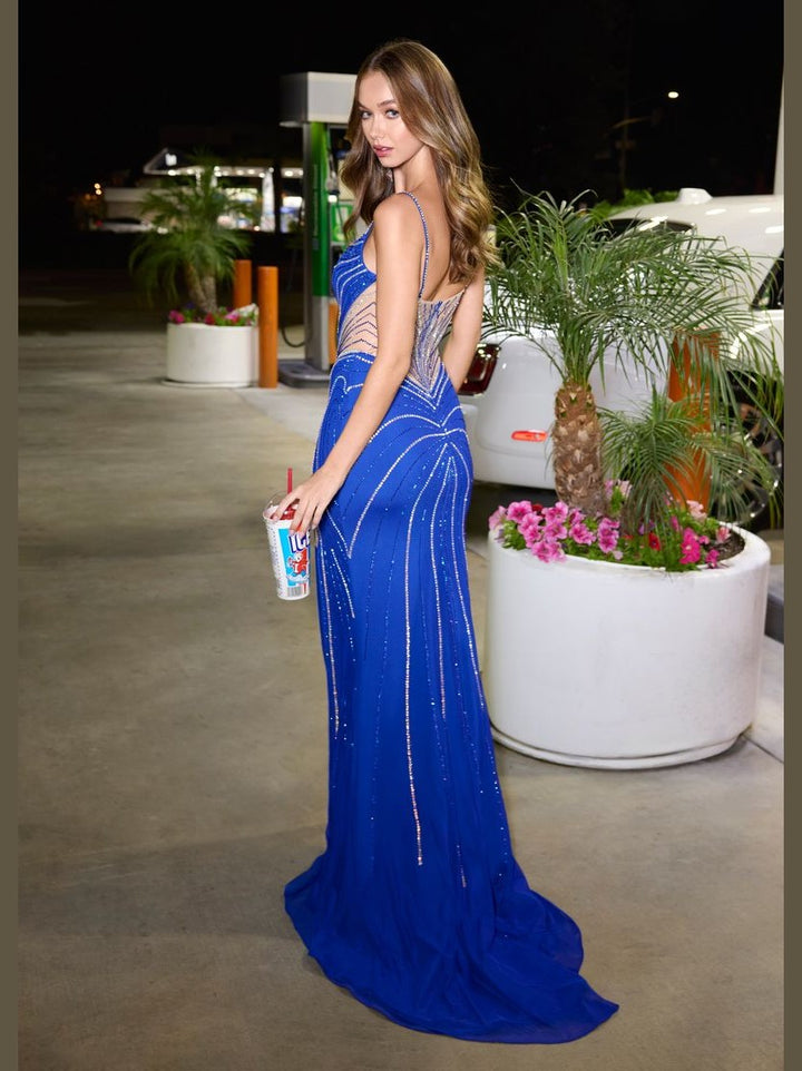 Gown with Asymmetrical Cut Outs & Press On Stones