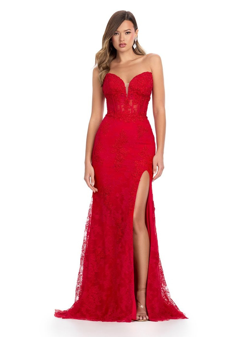 Strapless Gown with Embroidered Applique