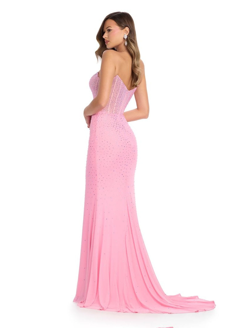 Strapless Gown with V-Neckline & Press On Stones