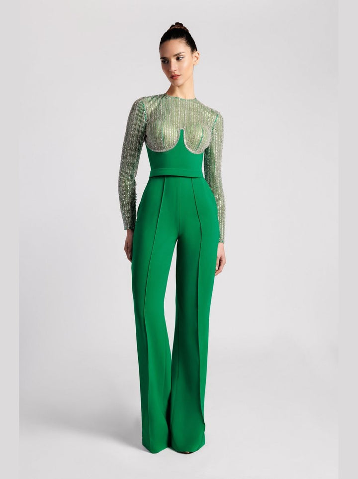 Embroidered Jumpsuit with Flared Pants and Semi-Open Back