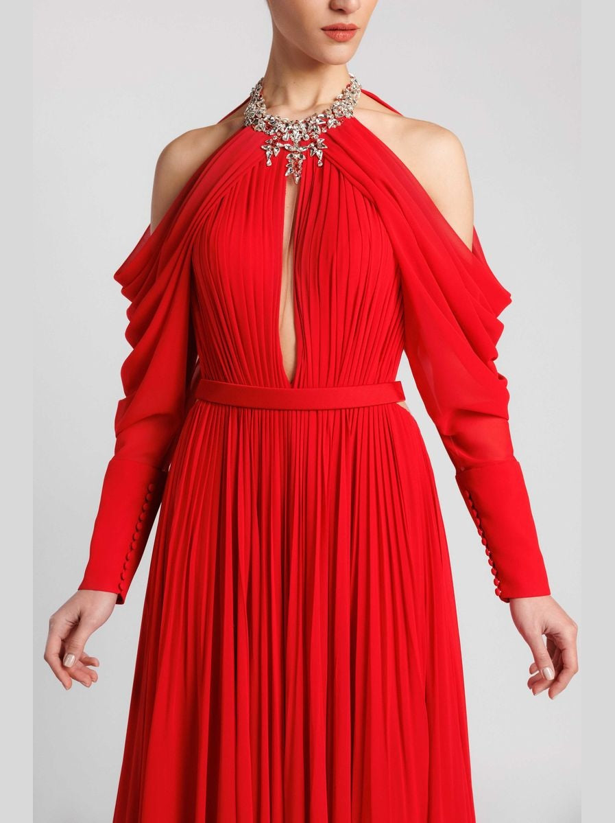 Multi-Neckline A-Line Dress with Crystal Embroidery and Sweep Train