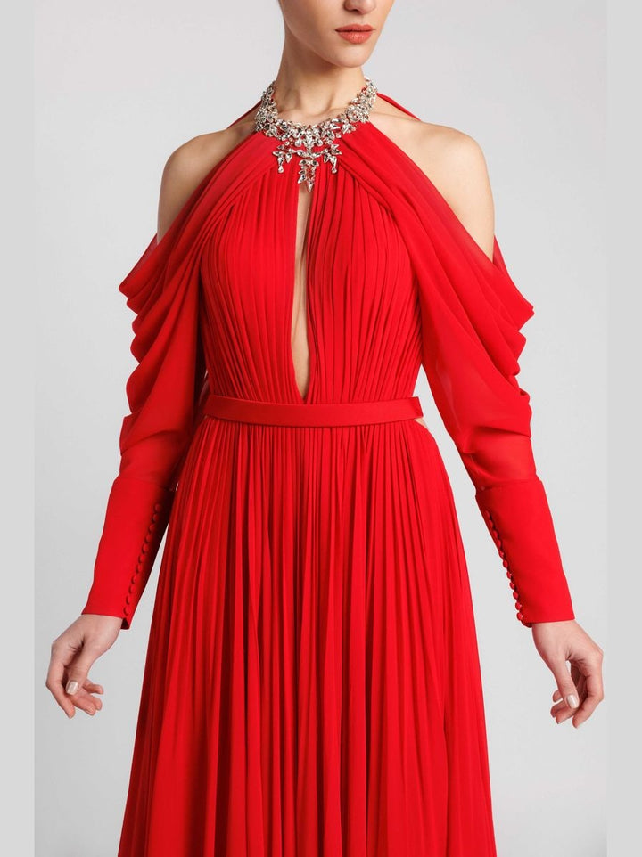 Multi-Neckline A-Line Dress with Crystal Embroidery and Sweep Train