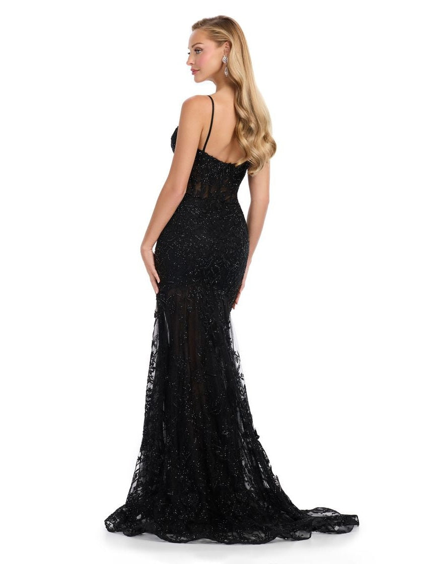 Spaghetti Strap Tulle Gown with Embroidered Applique