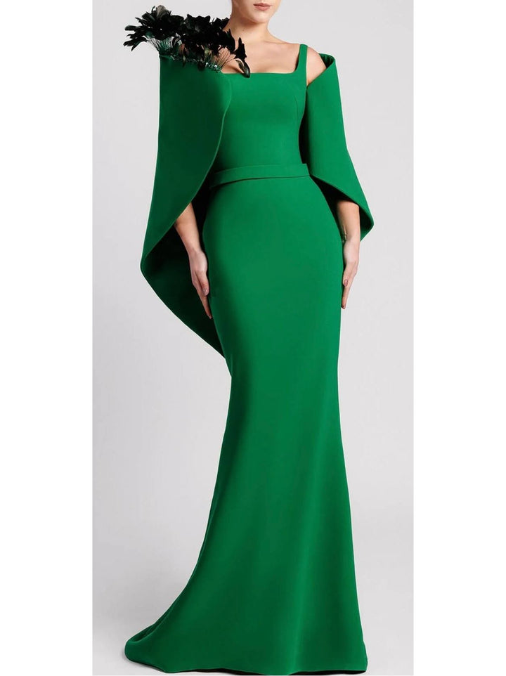 Feathered Cape Mermaid Evening Dress
