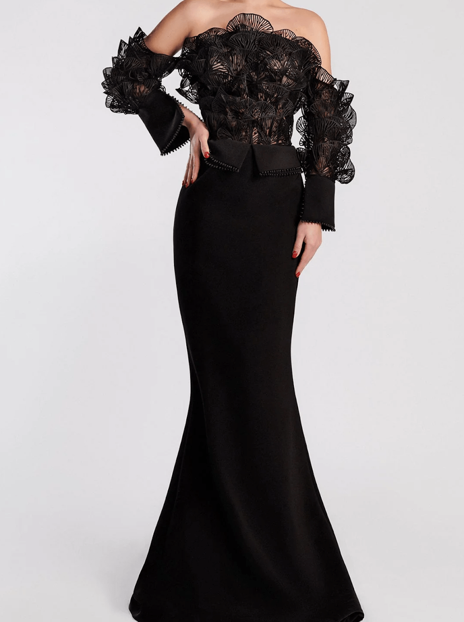 Off-the-Shoulder Mermaid Evening Dress with Laser-Cut Petal Bodice