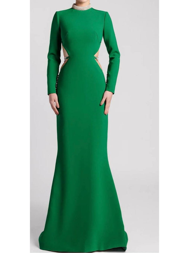 Mermaid Evening Dress with Crystal and Chain Embellishments