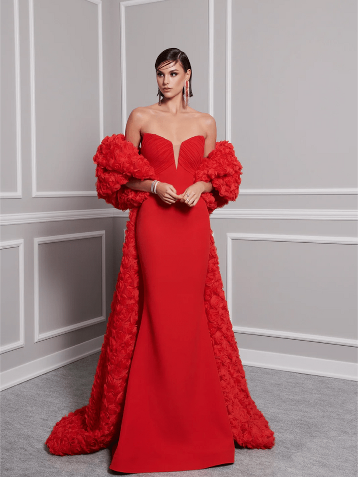 Crepe Organza Cape Gown