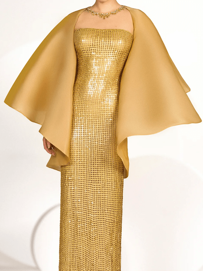 Column Dress with Illusion Neckline
