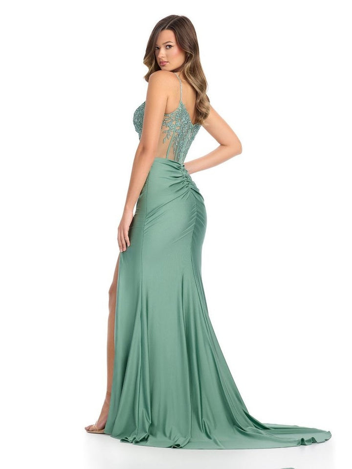 Jersey Gown with Corset Bustier & Floral Applique