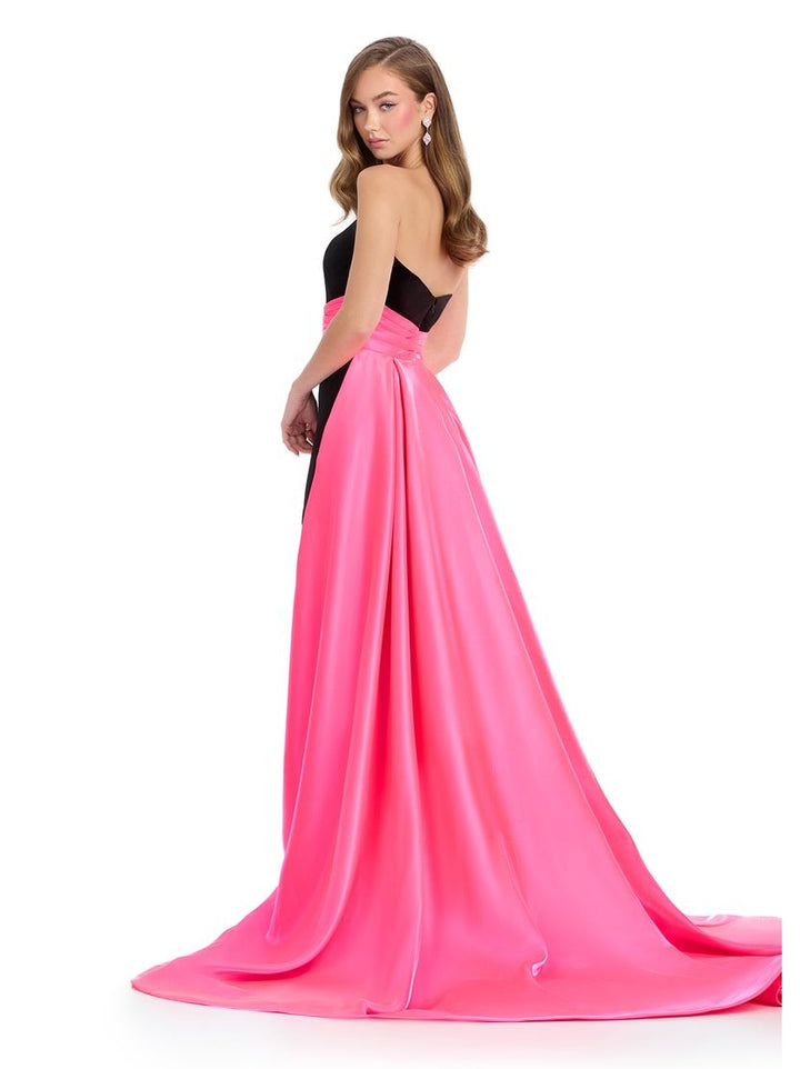 Strapless Velvet Gown with Sweetheart Neckline and Satin Overskirt
