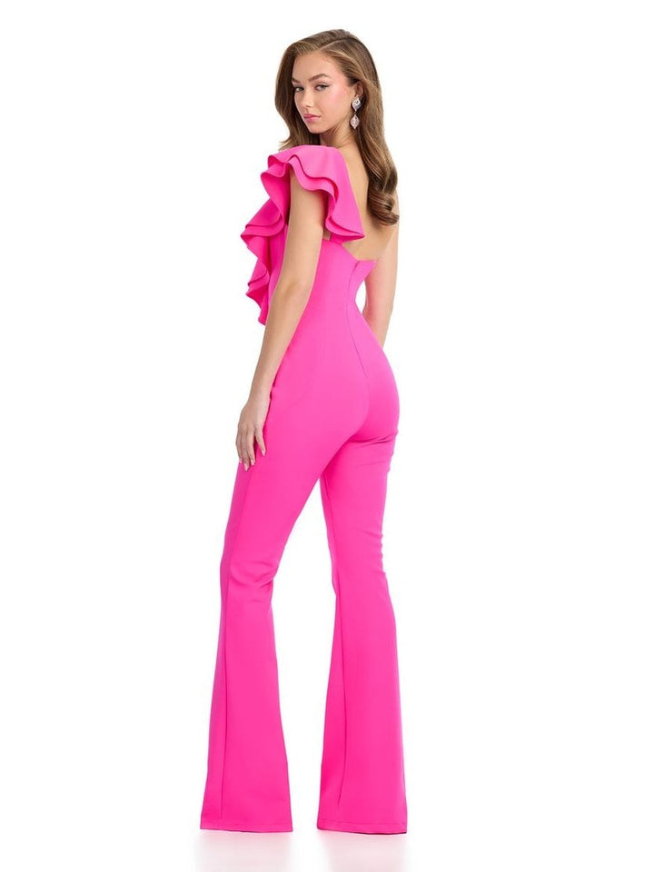 One Shoulder Scuba Jumpsuit with Ruffle