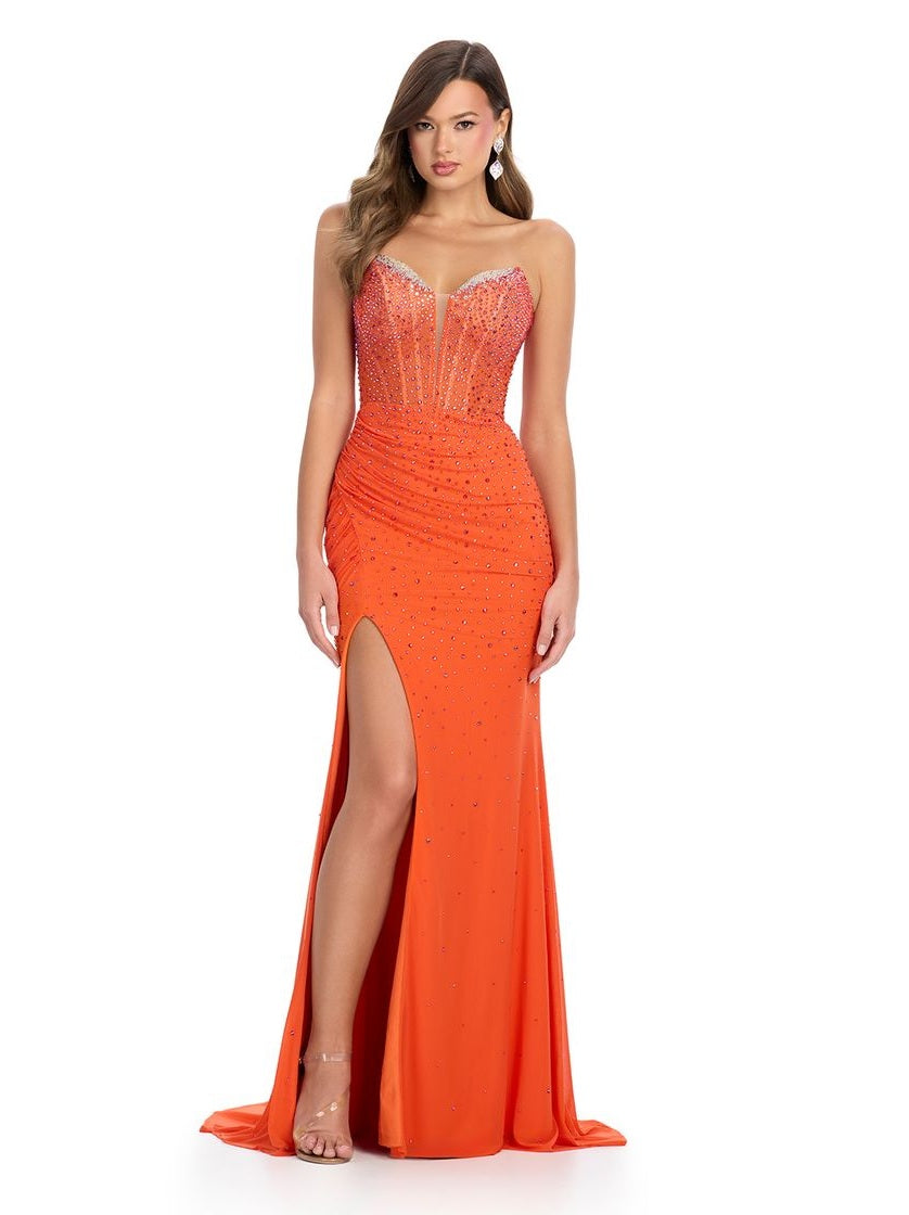 Strapless Gown with V-Neckline & Press On Stones