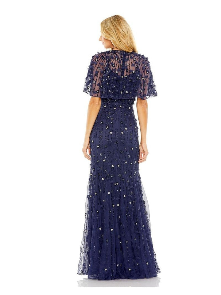 Embellished Illusion Cape Sleeve Trumpet Gown