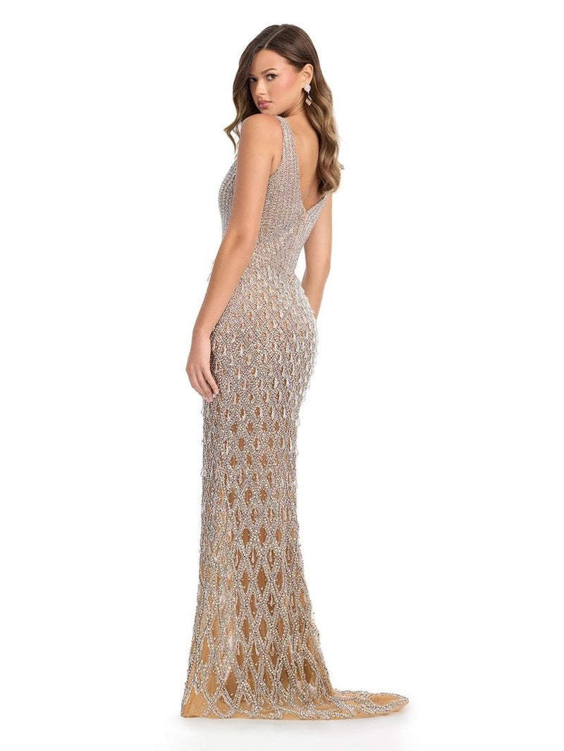 Fully Beaded Crystal Gown with Fringe