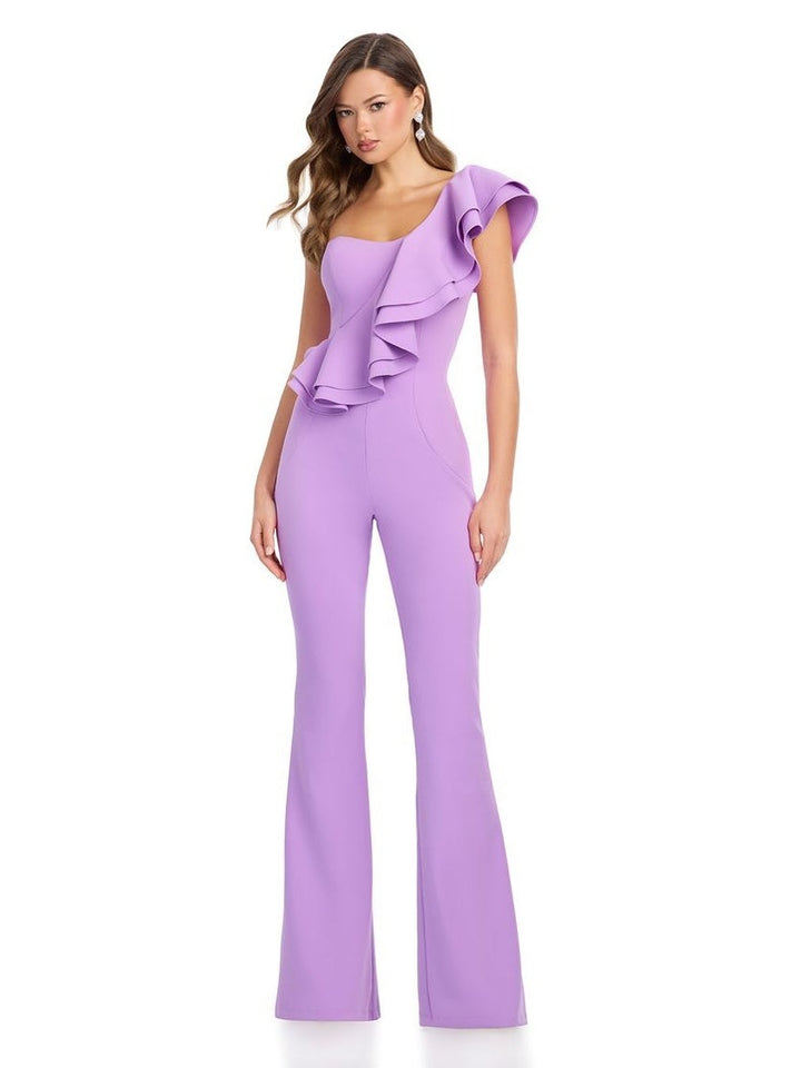 One Shoulder Scuba Jumpsuit with Ruffle
