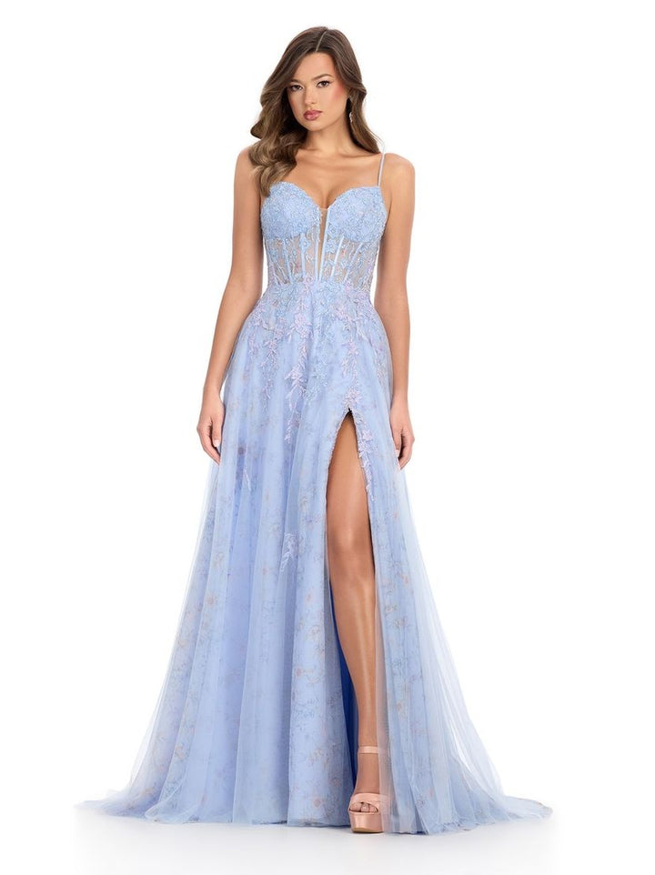 Tulle Gown with Spaghetti Straps and Corset Bustier