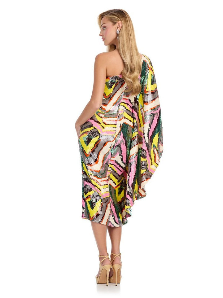 Fully Beaded One Shoulder Mid-Length Gown