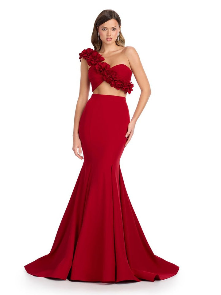 Two Piece Jersey Gown with Flower Accents