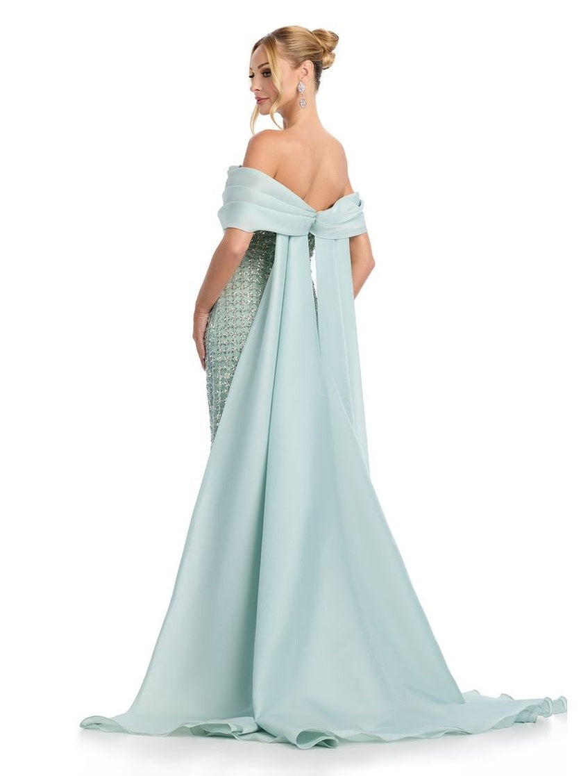 Beaded Gown with Organza Cape