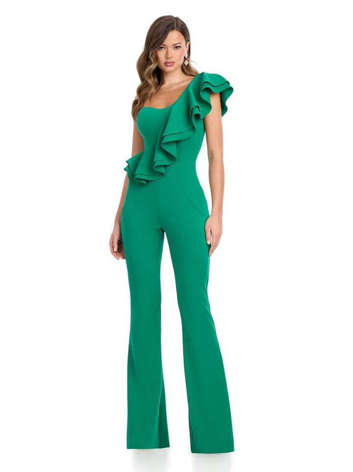 One Shoulder Scuba Jumpsuit with Ruffle
