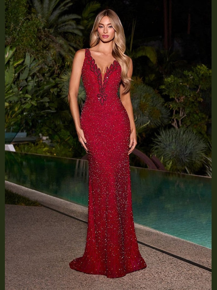 V-Neckline Gown with Crystals
